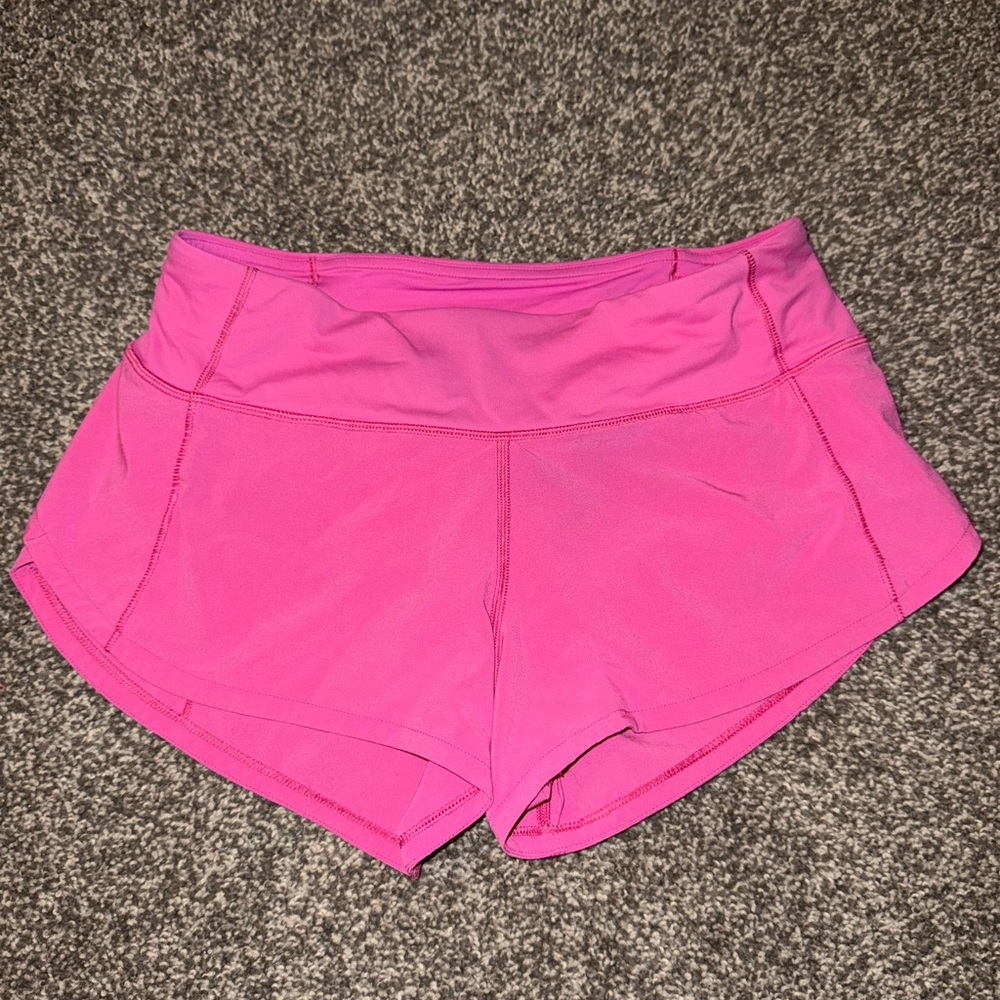 Lululemon Sonic Pink Low-Rise 2.5” Speed-Ups Shorts